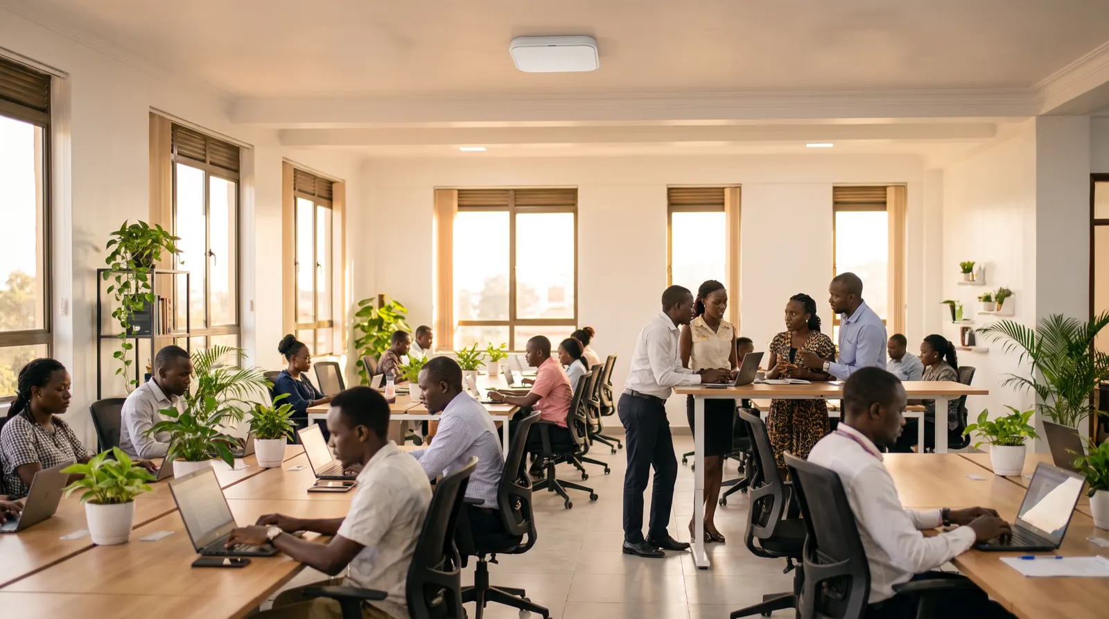 A Kampala office with an Infinity Indoor access point on the ceiling