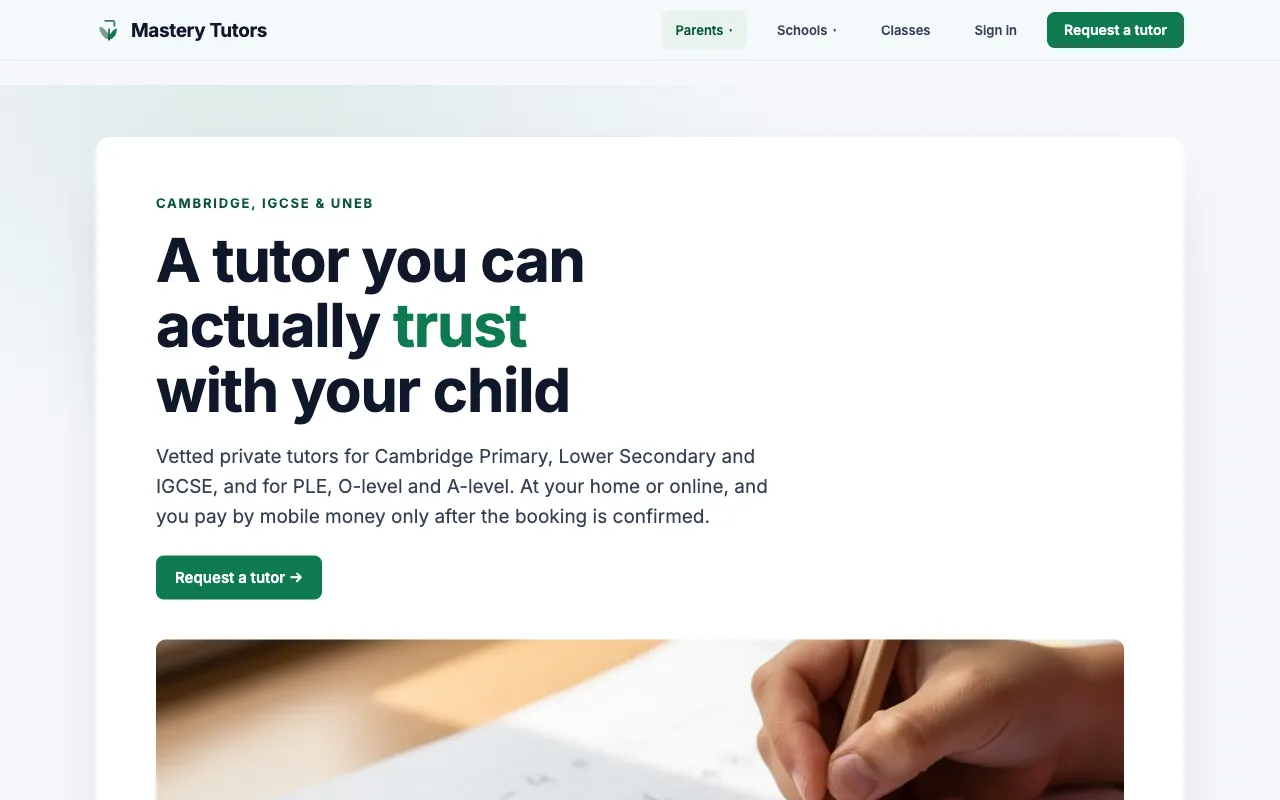 The Mastery Tutors home page: vetted tutors for Cambridge and UNEB